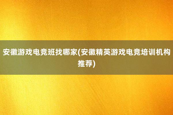 安徽游戏电竞班找哪家(安徽精英游戏电竞培训机构推荐)