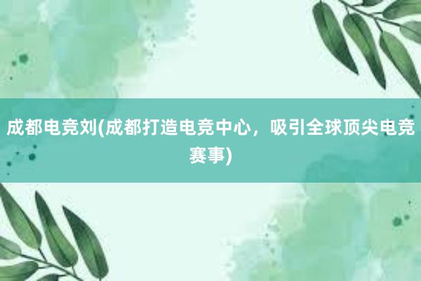 成都电竞刘(成都打造电竞中心，吸引全球顶尖电竞赛事)