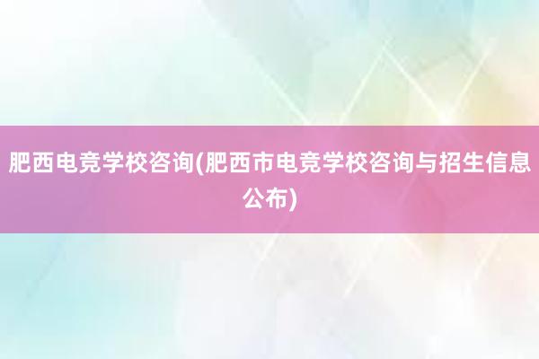 肥西电竞学校咨询(肥西市电竞学校咨询与招生信息公布)