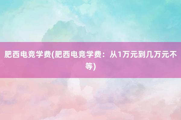 肥西电竞学费(肥西电竞学费：从1万元到几万元不等)