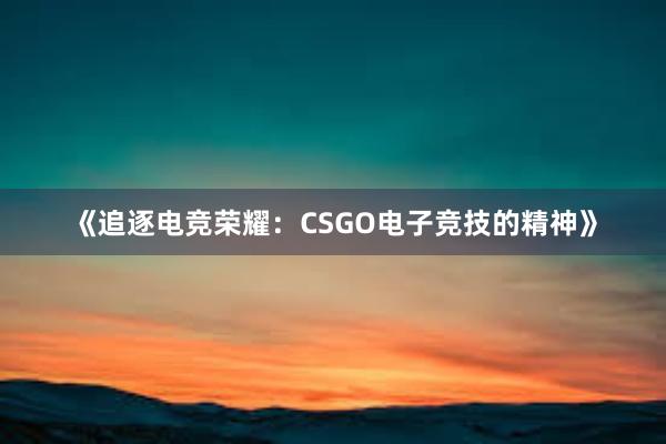 《追逐电竞荣耀：CSGO电子竞技的精神》