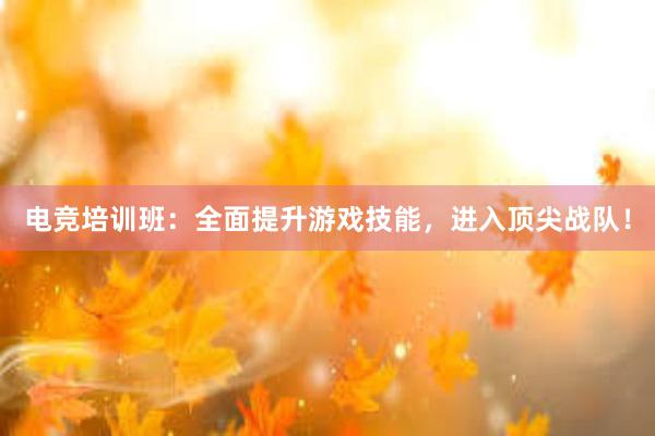 电竞培训班：全面提升游戏技能，进入顶尖战队！