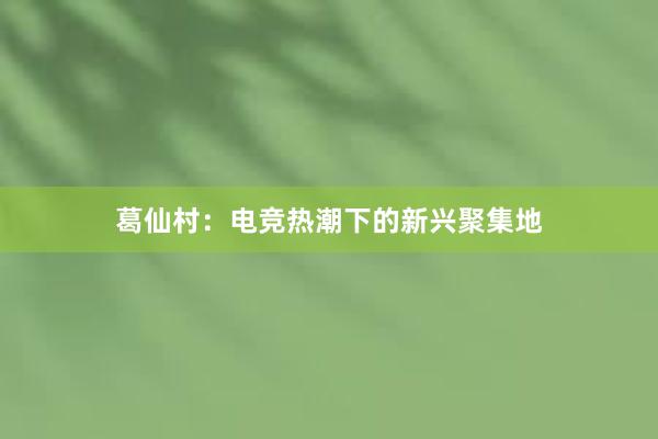 葛仙村：电竞热潮下的新兴聚集地